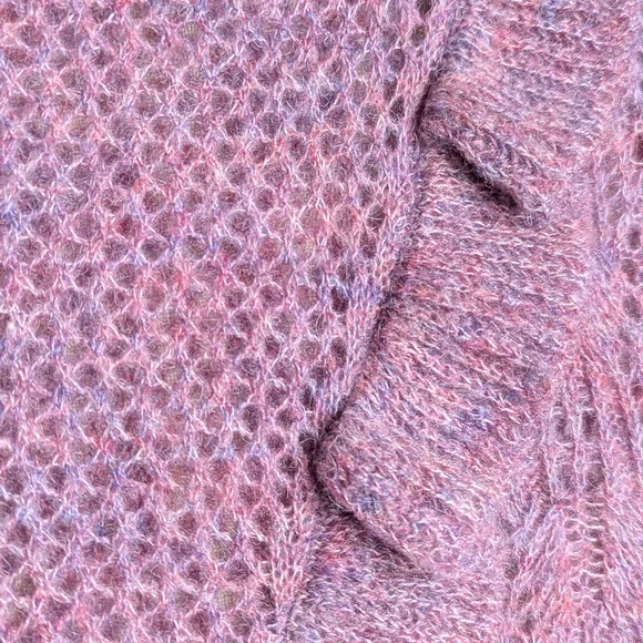 Bishop + Young Ruffle Lace Knit Sweater Purple Mock Neck M - Picture 6 of 9